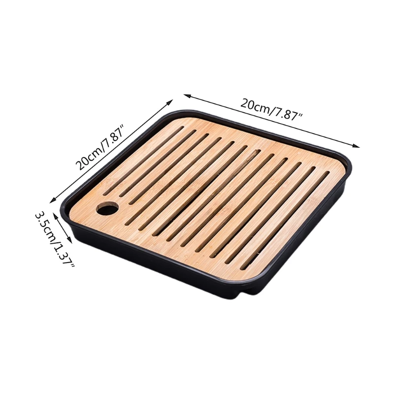 Square Bamboo Tea Tray Drainage Water Storage Kung Fu Tea Board Saucer