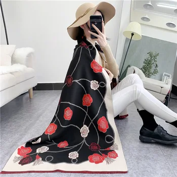 

Classic wild autumn and winter camellia imitation cashmere scarf fashion warmth thick shawl scarfs for ladies muslim scarves