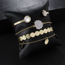 Sindlan 4 шт. богемные золотые браслеты Набор для женщин винтажный узор открытый браслет старая мода милый белый корпус Девушки наручные украшения