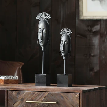 

Modern African Black Girl Wear Pair Of Black Metal Earrings Statue Marble Crafts Ornaments For Home Decor Room Furnishings Gift