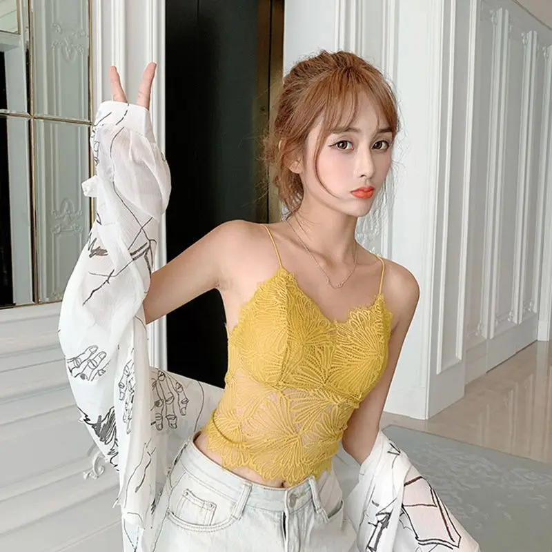 Fashion New Sexy Eyelashes Lace Beauty Back Wrapped Chest Hem Bottom Small Camisole