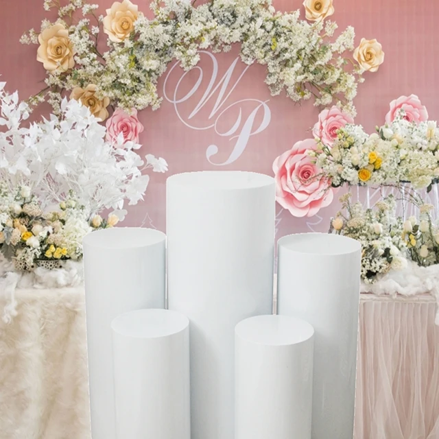 3-Piece White Metal Pedestal Display Stand Set - Square Wedding & Party Decor Stands (39.37", 35.43", 27.56" Tall)