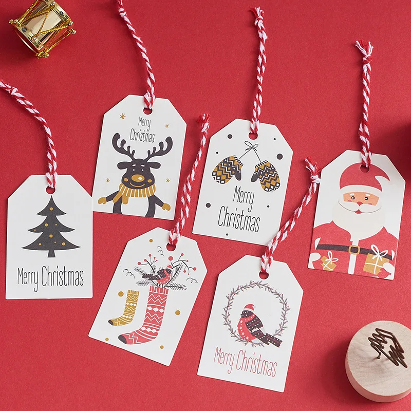 

50pcs Merry Christmas Paper Tags DIY Kraft Santa Claus Snowman Series Paper Cards Party Labels Gift Wrapping Supplies