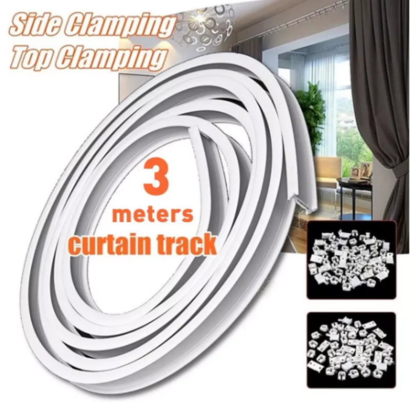 Cortina de Teto com Trilho para Decoração Cortina Flexível de 300cm para Decoração de Casa Janelas Deslizantes Acessório de Fixação Lateral Superior