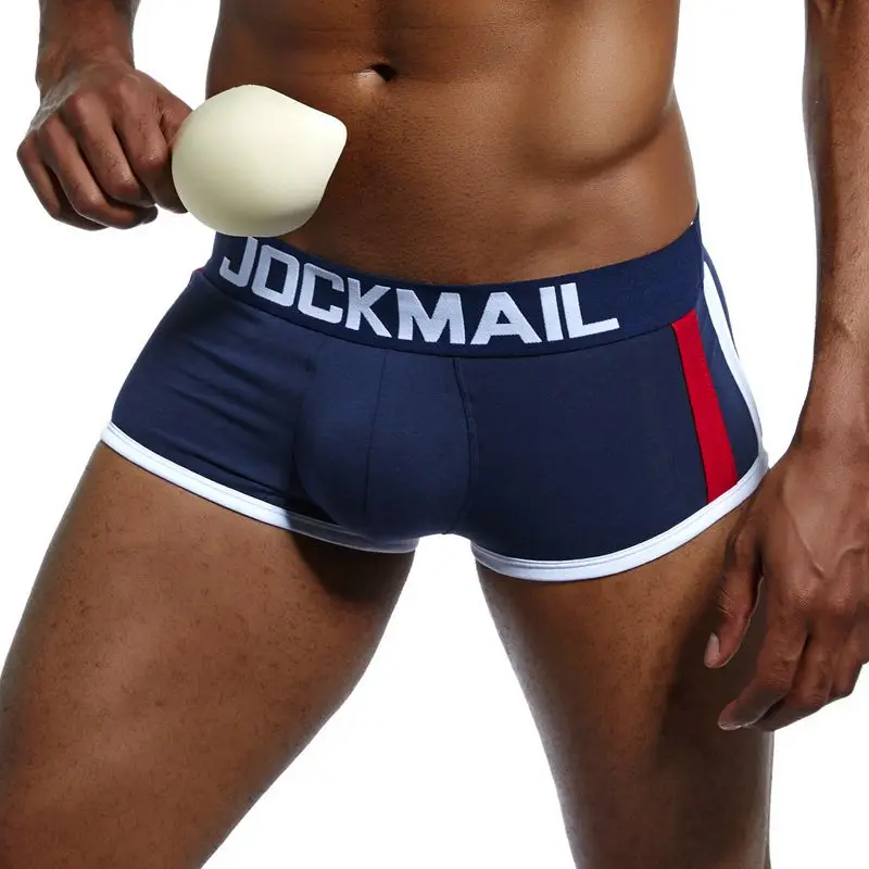 JOCKMAIL, фирменное Мужское нижнее белье, боксеры, усиление выпуклости, пуш-ап, нижнее белье, мужские шорты, трусы для увеличения размера, мужские трусы - Цвет: Navy Blue