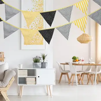 

INS Nordic Cotton Fabric Flags Yellow Gray Pennant Party Wedding Supplies