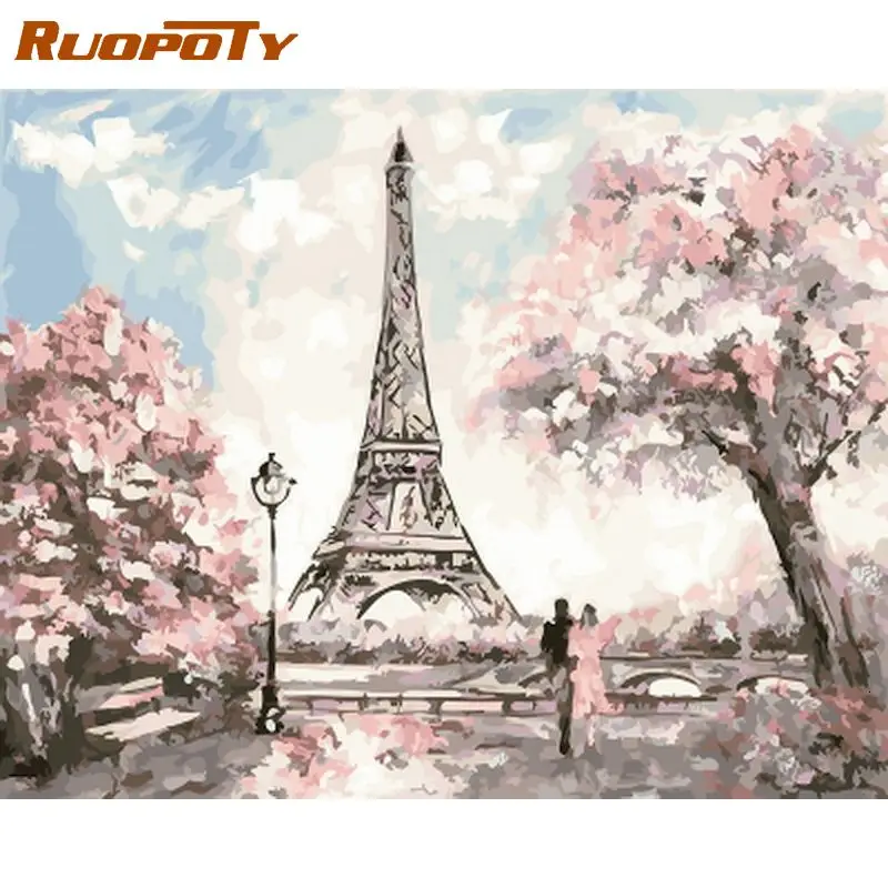 

RUOPOTY Frame Tower of Paris DIY Painting By Numbers Landscape Paint By Numbers For Home Wall Art Picture Unique Gift