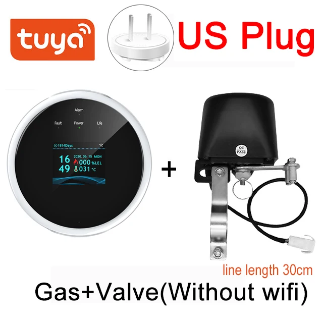 Tuya Smart Wifi Natural Gas Alarm Sensor With temperature function Combustible Gas Leak Detector LCD Display with time display security panic button Alarms & Sensors