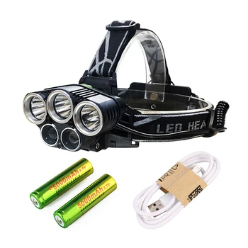 

3T6 2XPE 1500LM LED Headlamps Ultra Bright Headlight Battery Powered USB Rechargeable 6 Modes Waterproof Head Lamps