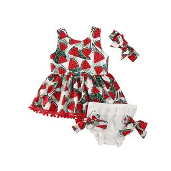 

NEW 2020 Kids Baby Girl Watermelon Print Tassel Tops+Bowknot Shorts+Headband 3pcs Clothes Set