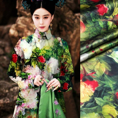 Печатный Шелковый тянущийся Атлас 118 см Ширина 19 momme/натуральная шелковая ткань для шитья современный плюс размер халат/Макси платье