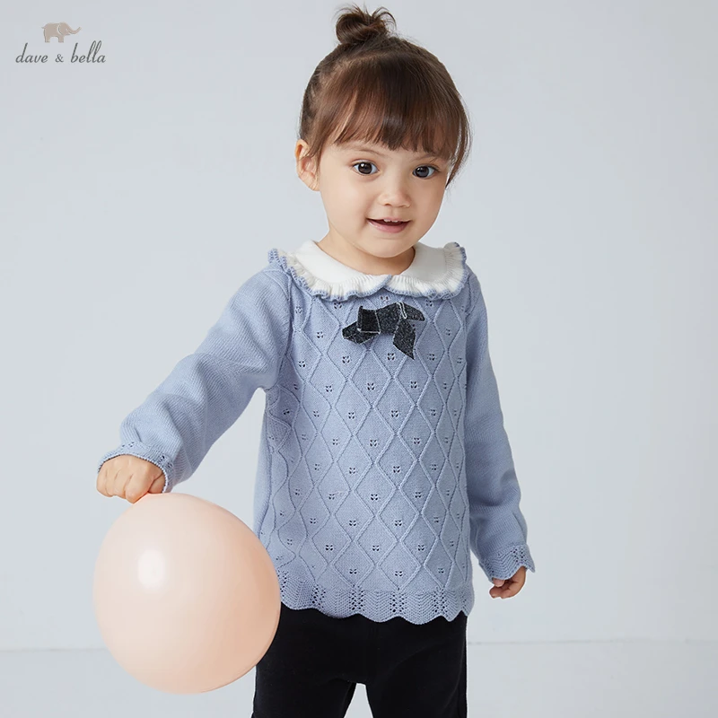 

DB20052 dave bella autumn cute baby girls Christmas bow plaid knitted sweater kids girl fashion toddler boutique tops