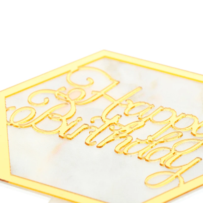 INS Marble Acrylic Cake Topper Hexagon Gold Happy Birthday Cake Topper For Kids Birthday Party Cake Decorations Baby Shower