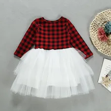 CYSINCOS/Детский комбинезон на Рождество для маленьких девочек, топы, платье-пачка детское кружевное платье выше колена в клетку с длинными рукавами для малышей