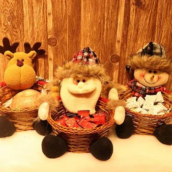

Cute Christmas Candy Fruit Snack Storage Basket Bamboo Christmas Gift Holder Basket Creative Merry Christmas Decoration