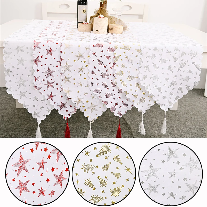 Table Runner Party-Decor Wedding Merry-Christmas Home Tassel Bronzing New-Year
