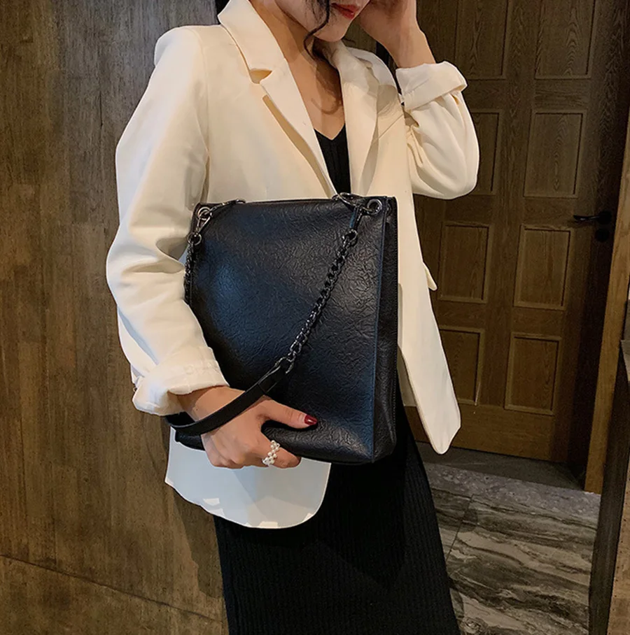 Mara's Dream New Solid Color Female Bag Shoulder Diagonal Chain Bag Black Vertical Square Shoulder Bag