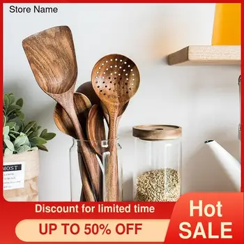 

Thailand Teak Natural Wood Tableware Spoon Ladle Turner Long Rice Colander Soup Skimmer Cooking Spoons Scoop Kitchen Tool Set