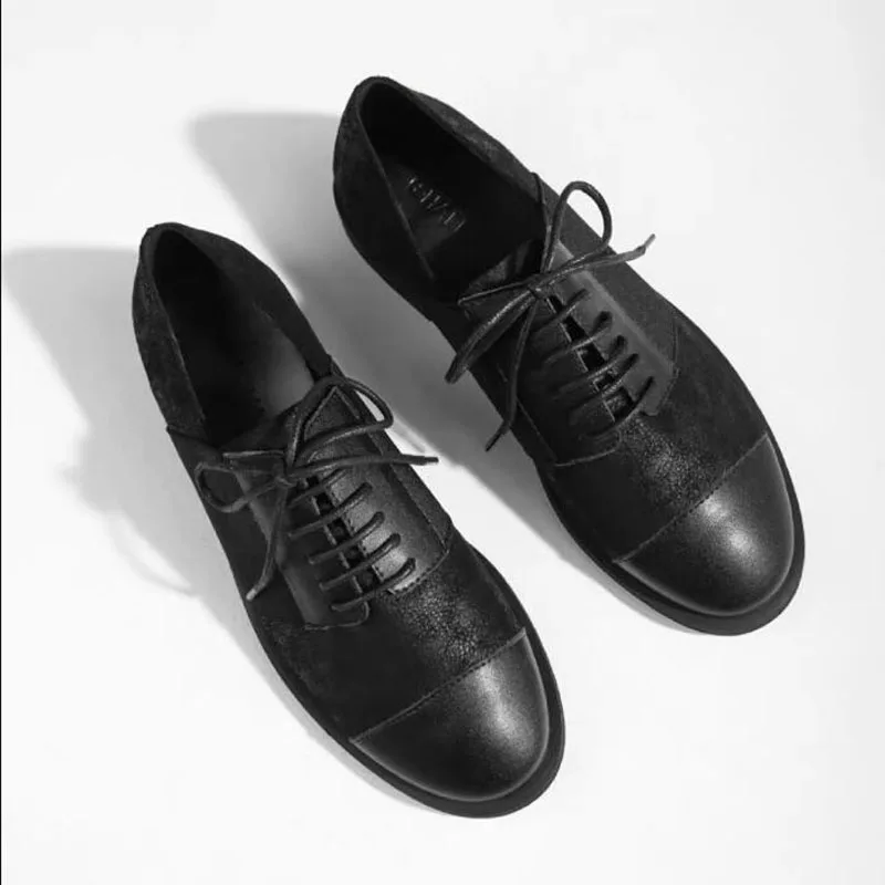 Brand Women brogues Loafers Patches stitching Flat Shoes Woman Autumn Flats Lace-up Black Bullock Retro Oxfords Tht-0108-1