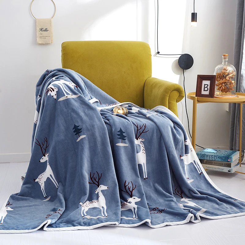 Deer blankets cartoon quilts twin full queen king adult blankets soft Throw Flannel blankets on Bed/car/sofa blue Europe rugs