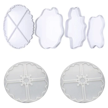 

2Pcs Interlocked Coaster Molds, Silicone Resin Molds & 4 Pcs Agate Coaster Molds Irregular Shaped Epoxy Resin Molds