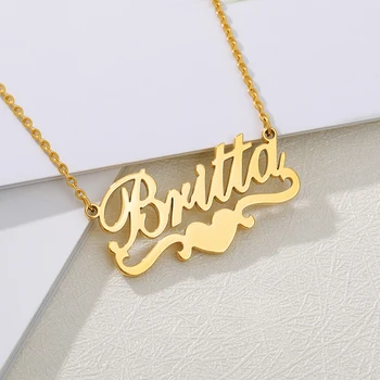 

Custom Name Necklace For Women Fashion Gold Heart Ribbon Nameplate Necklace Stianless Steel Choker chain Friendship Gift