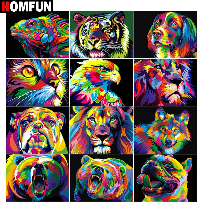 Картина из страз HOMFUN вышивка крестиком красочные животные лев 5D алмазная сделай