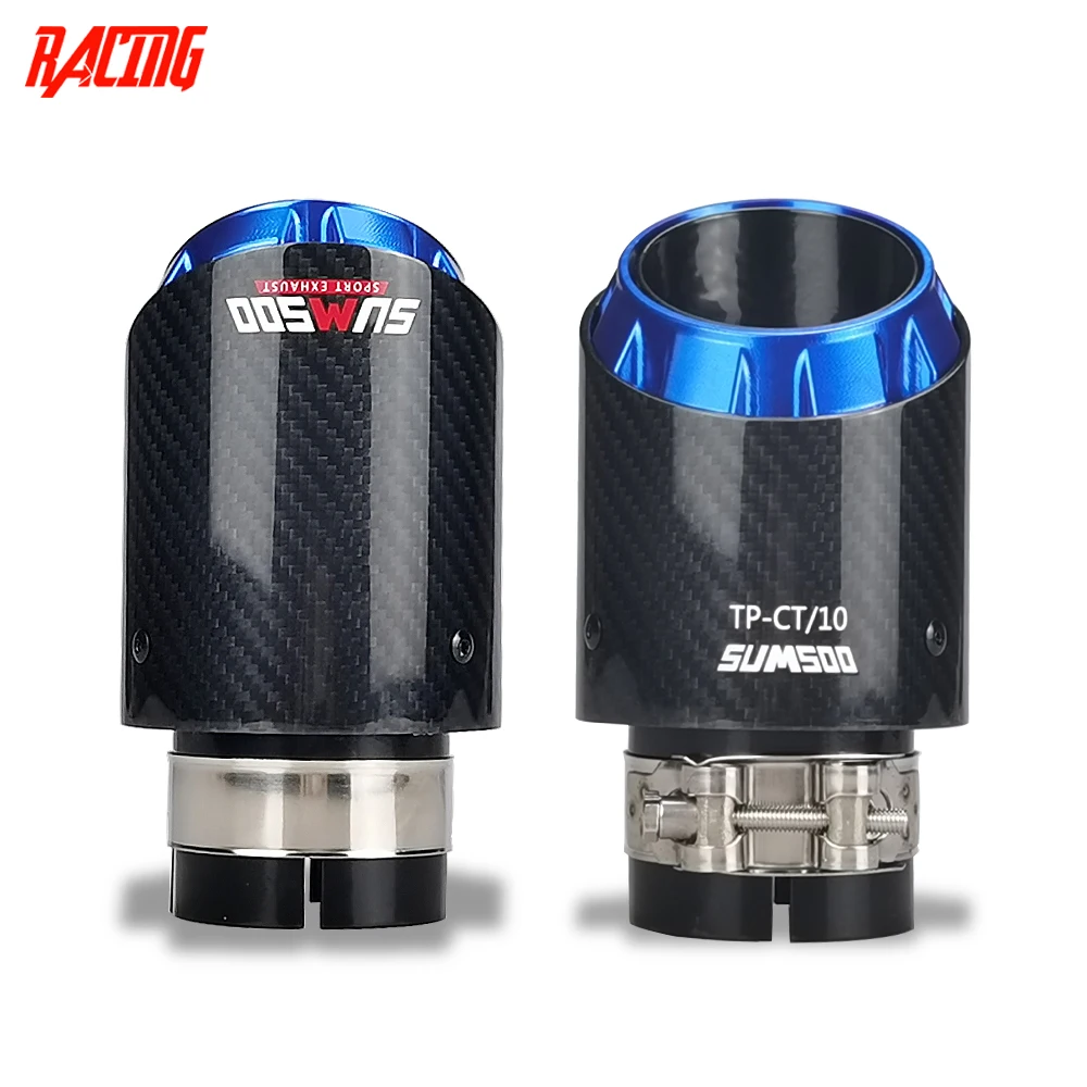 

latest style 3 layer design Glossy carbon +blue plated for modificate Car Mufflers Tip black stainless Exhaust pipe