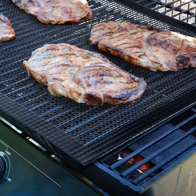 Fekete Border Barbecue Mesh Szőnyeg Újrafelhasználható, Nem Tapadható Bbq Grill Beltéri Sütő Kültéri Kemping-Grillező Eszközök - Image 2