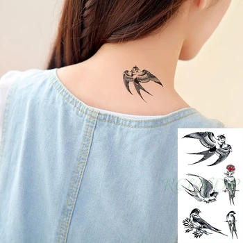 

Waterproof Temporary Tattoo Stickers Swallow Bird Red Flower Fake Tatto Flash Tatoo Neck Hand Back Foot Body Art for Women Men