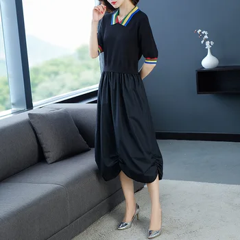 

Women Dress Fashion Knitted Autumn Women Patchwork Loose Sweater Dresses 2019 Plus Size Summer Casual Party Elegant Dress 0730