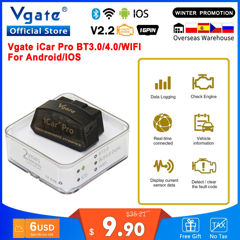 Vgate Икар Pro ELM 327 Bluetooth 4 0 OBD2 автомобильный диагностический сканер OBD 2 WI FI elm327 V2.2