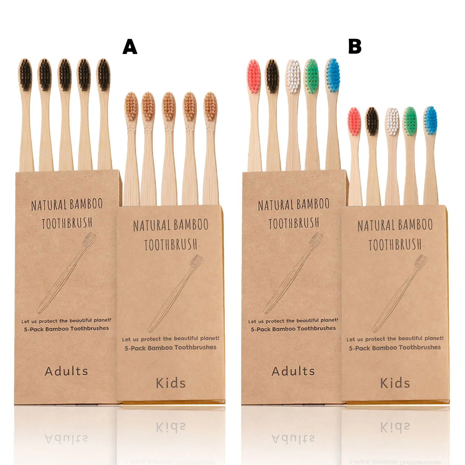 Экологически чистые зубные щетки из натурального бамбука, набор из 5 зубных щеток для взрослых+ 5 детских зубных щеток для дома, путешествий, ежедневного использования