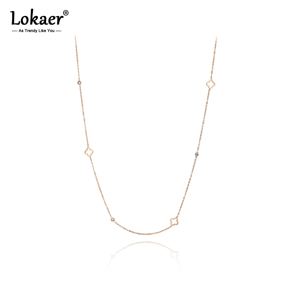 

Lokaer Trendy White CZ Crystal Choker Necklaces For Girl Rose Gold Titanium Stainless Steel Female Chain Necklace Jewelry N19144