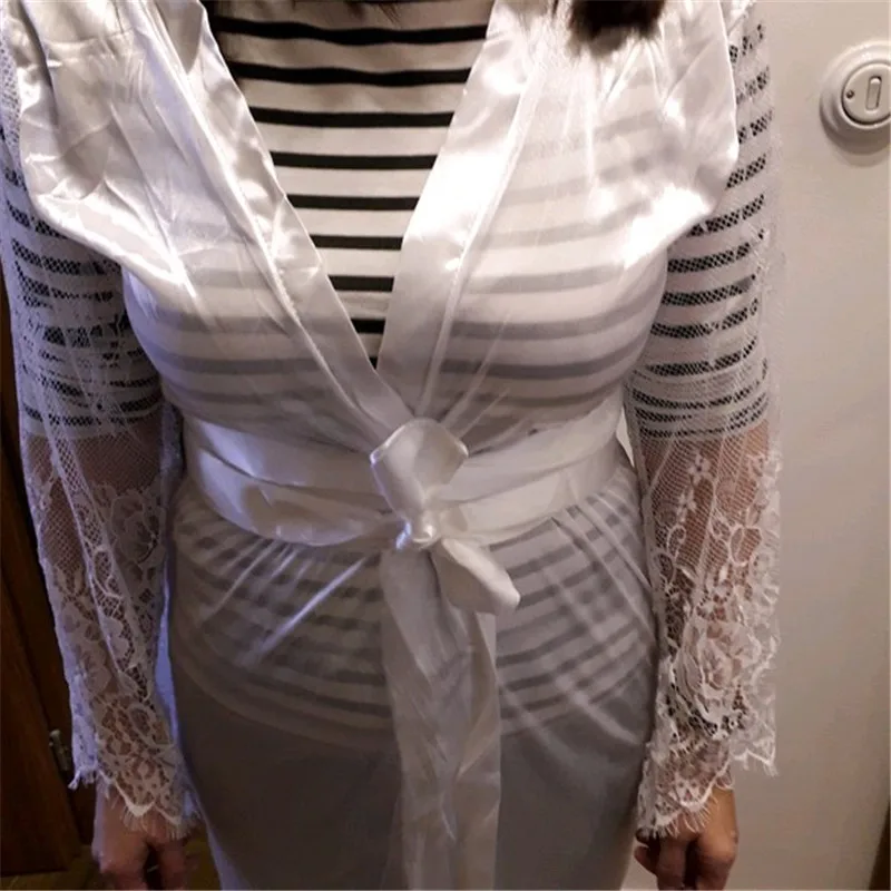 Шелковый Атласный халат цветочный кружевной рукав кимоно ночной банный модный