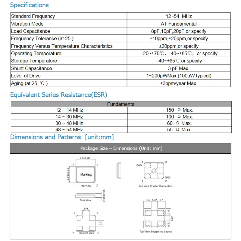 SMD Passive Crystal Oscillator 4Pin 2520 12.000mhz 12MHz 12M Quartz Crystal Resonator 10PF 10PPM Quartz Resonators 10PCS/Lot