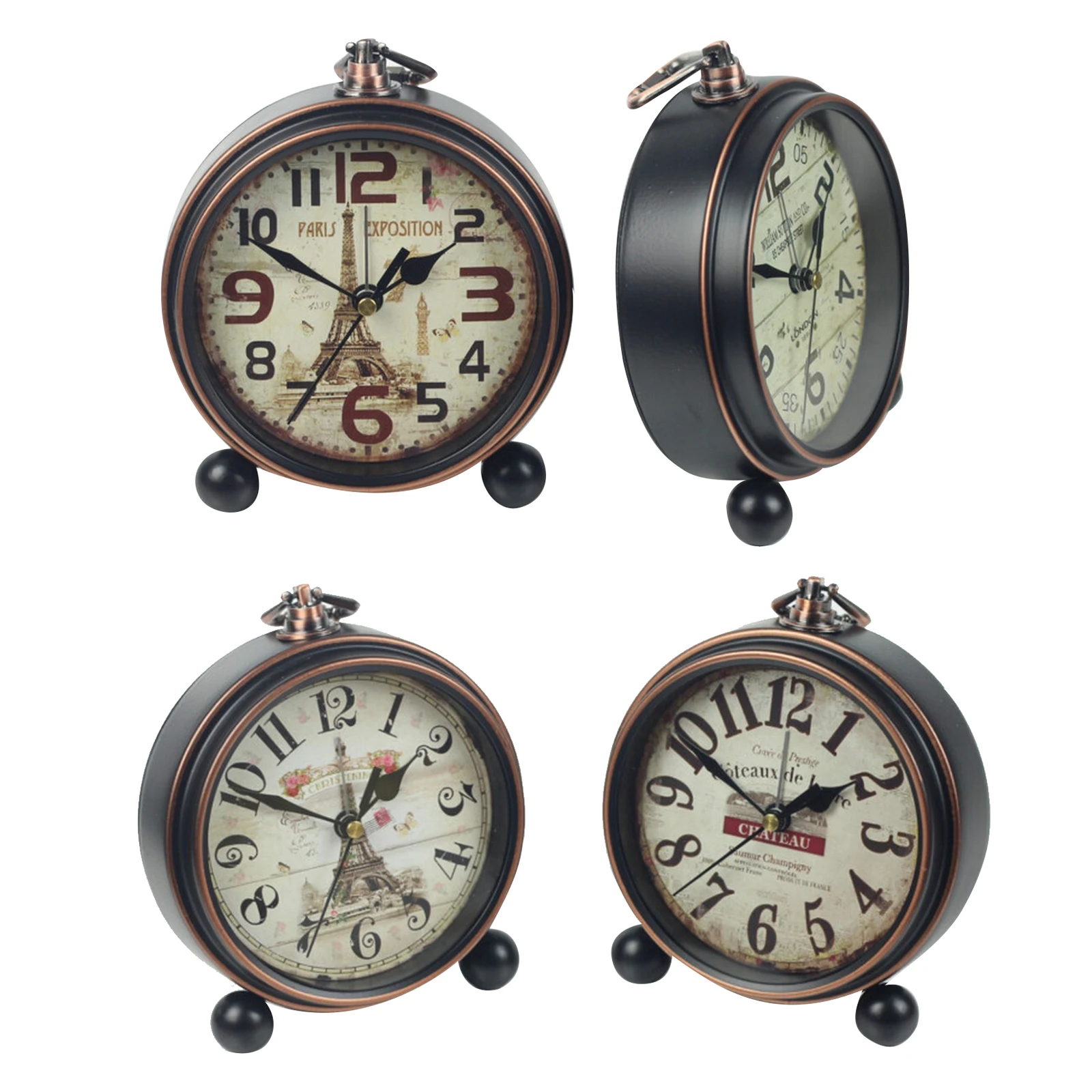 Vintage Hangable Battery Alarm Clock Night Light Super Silent Non Ticking Analog Table Desk Clock for Bedroom Bedside Desk Shelf