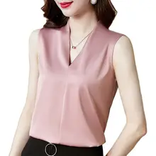 

Summer Silk Tank Top Women Korean Fashion Satin Office Lady Tank Top Solid Loose Black Clothing for Women