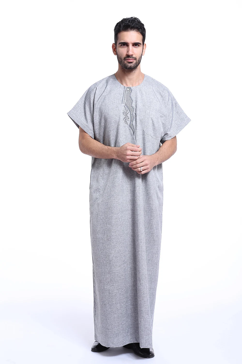 Мусульманская мужская одежда jilbaba Moslem Middle East Kaftan Дубай Арабский abaya Robe с коротким рукавом мусульманское jubba thebe свободное платье-рубашка