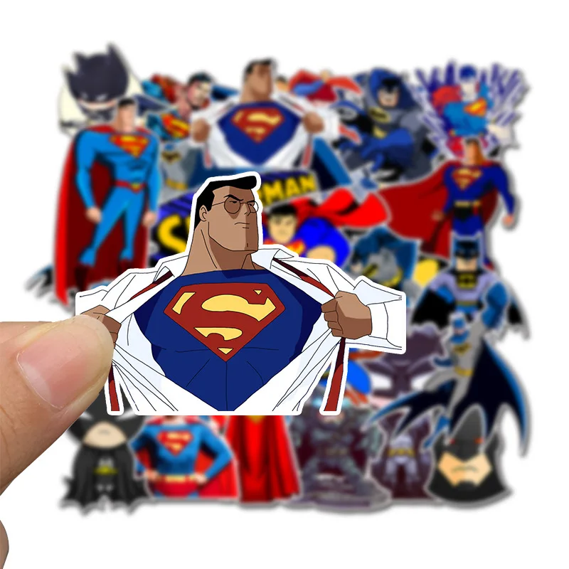 45Pcs Cartoon Superman Batman Sticker Pack Waterproof PVC Decals For Kids Car Luggage Skateboard Phone Notebook Laptop Sticker