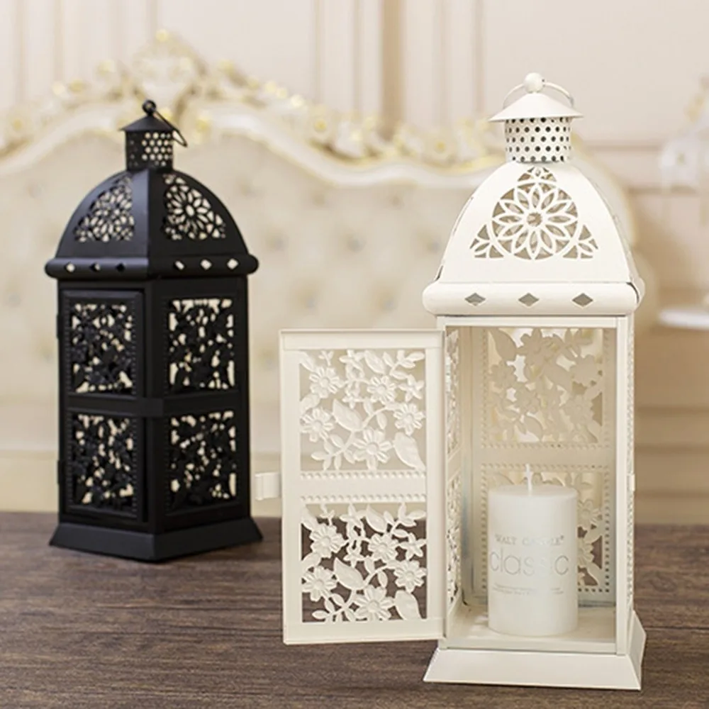 White / Black European Wrought Iron Candlestick Wind Lamp Wedding Props Wind Lamp Home Decoration Candle Holder Home Decor