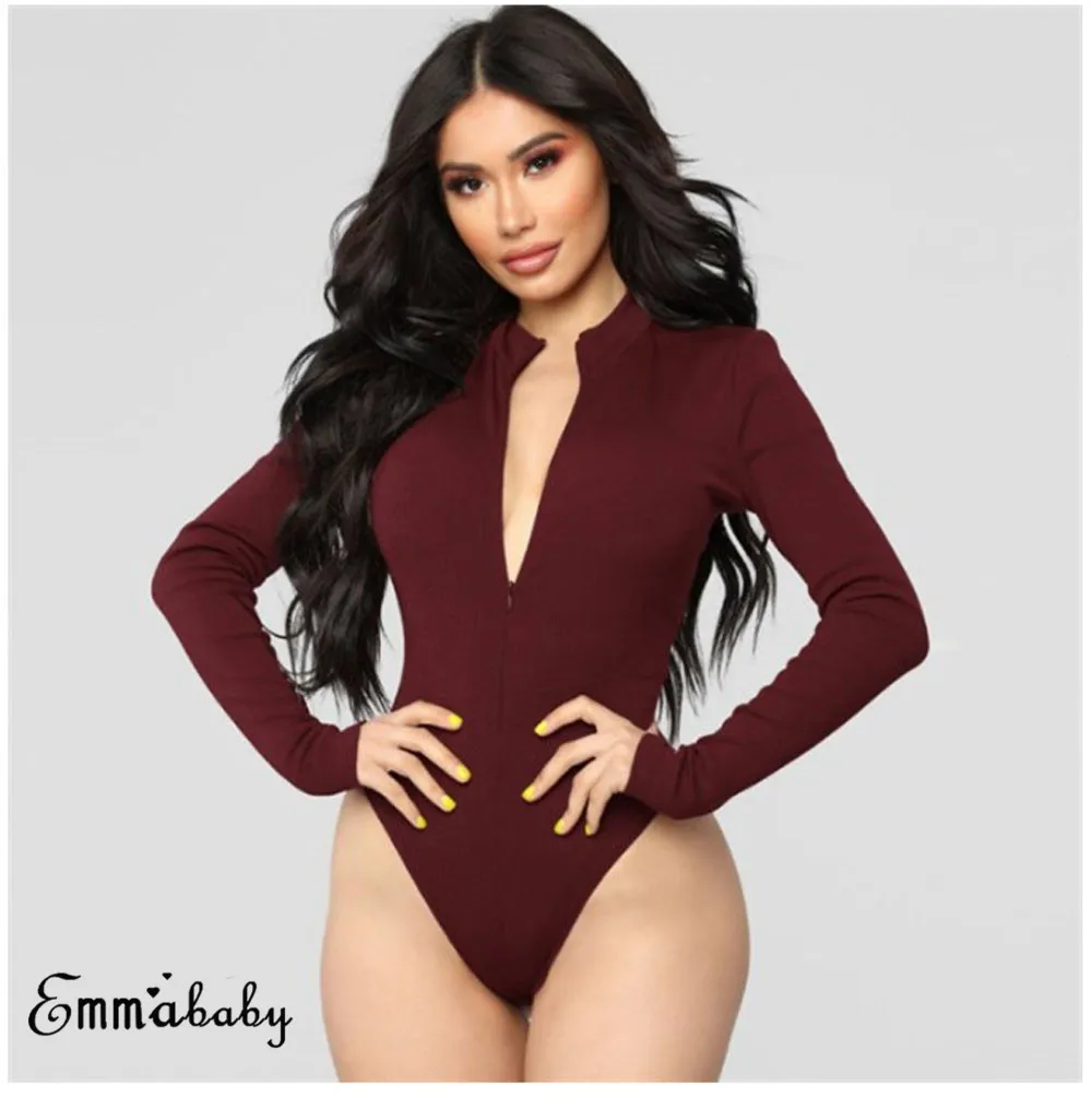 Sexy Open Crotch Bodycon Long Sleeve Bodysuit Jumpsuits Fashion Black Romper Skinny Double Zipper Overalls Femme long sleeve bodysuit Bodysuits