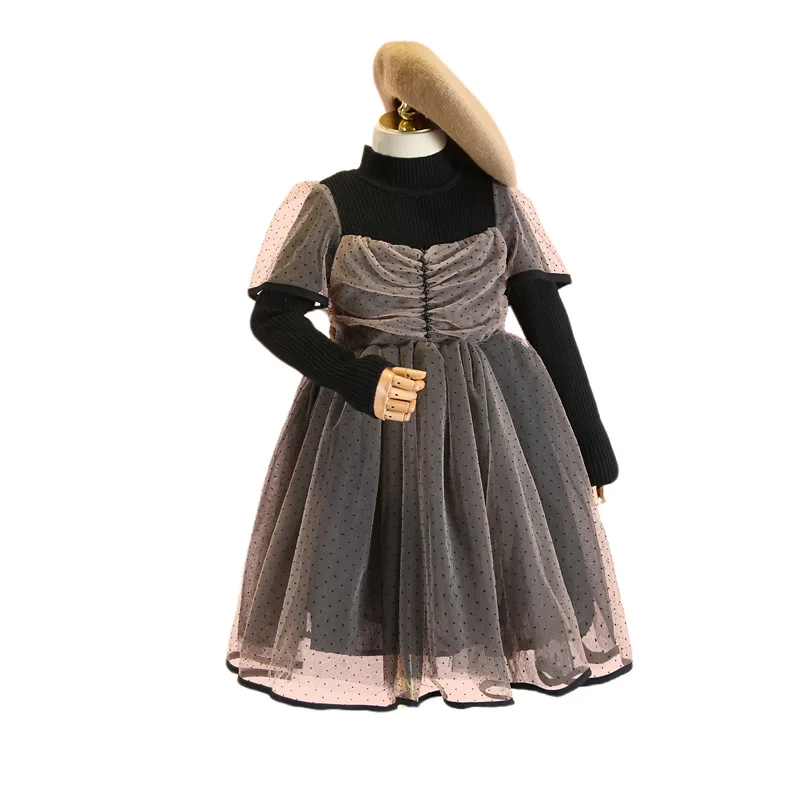 Вельветовое платье для девочек; Новинка года; зимний свитер; платье принцессы с вышивкой; плотное женское платье в горошек