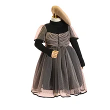 Вельветовое платье для девочек; Новинка года; зимний свитер; платье принцессы с вышивкой; плотное женское платье в горошек