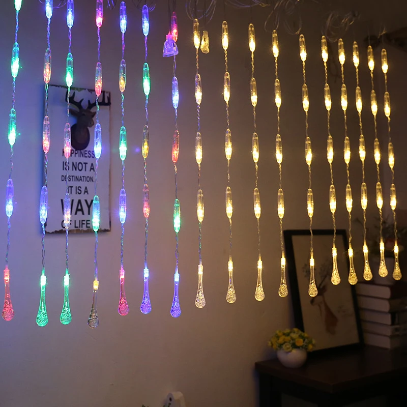 2.5MX0.6M LED Water droplets curtain string lights 220V EU Christmas Fairy Garlands Outdoor For