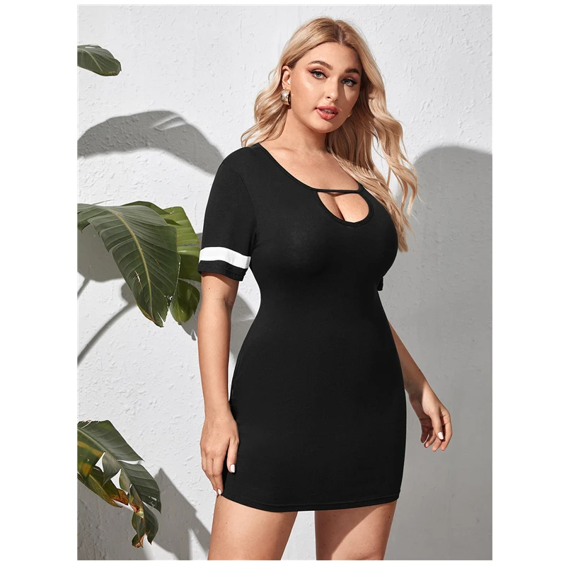 

Short Sleeve Summer Dress Female 2XL To 7XL Oversized Hollow Out Package Hip Sheath Bodycon Party Dress Casual Robes T2550