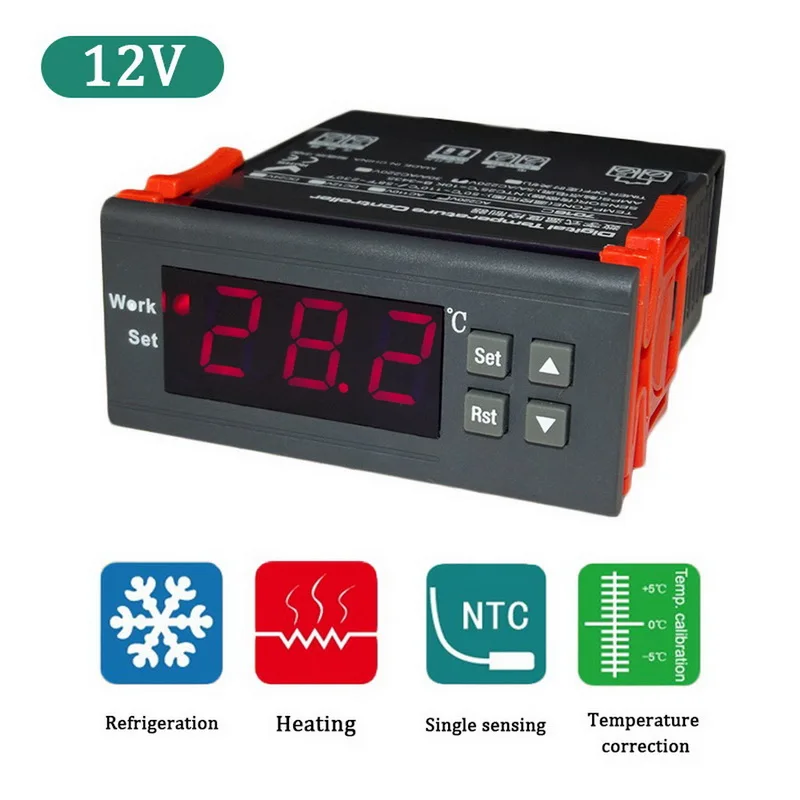 12V Цифровой регулятор температуры Термостат терморегулятор инкубатор светодиодный 10 А нагревательный охлаждающий STC-1000 STC 1000 12 в 24 В 220 В - Цвет: 12V