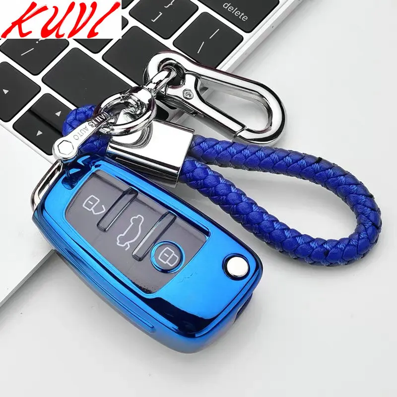 blue with keychain Автомобильный стильный мягкий ТПУ авто ключ полный защитный чехол для Audi C6 A7 A8 R8 A1 A3 A4 A5 Q7 A6 C5 автомобильный держатель оболочки автомобиля-Стайлинг - Название цвета: blue with keychain