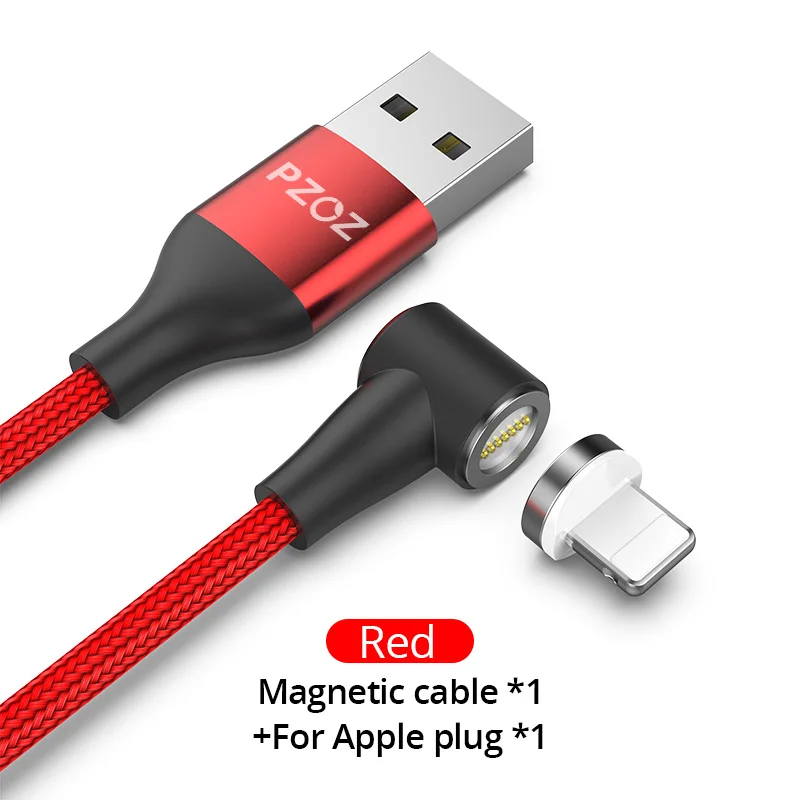 Red 1m For Apple Магнитный кабель PZOZ 90 градусов usb c Micro usb type C для быстрой зарядки, магнитное зарядное устройство Microusb type-C для iphone Xs MAX xiaomi usb-c - Цвет: Red 1m For Apple