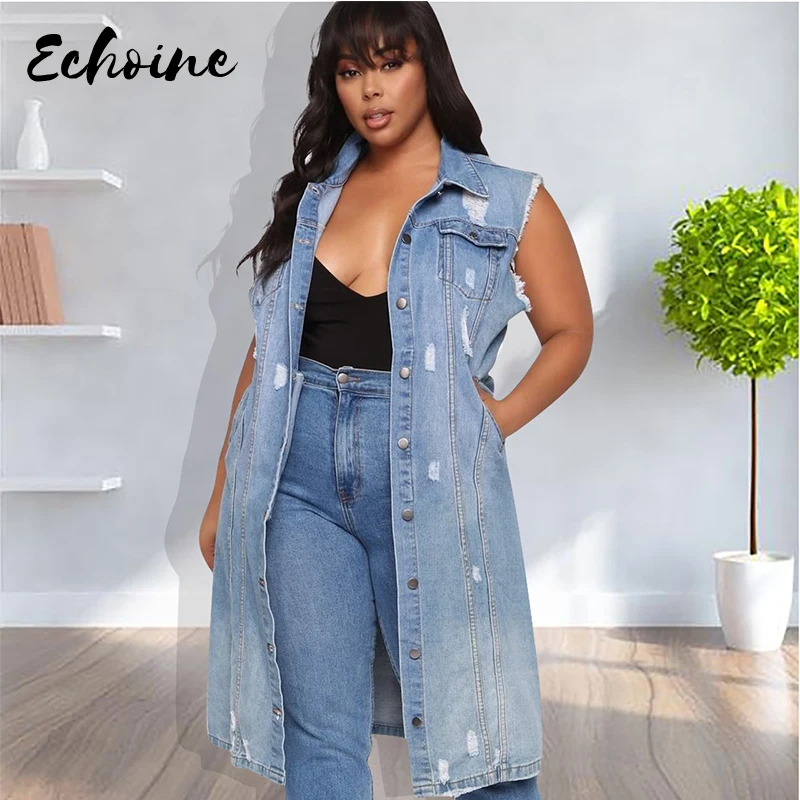 Женский Длинный джинсовый Тренч с градиентом на пуговицах без рукавов джинсы в